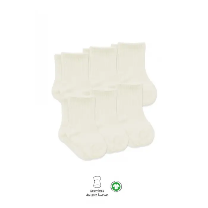 6Lı Basic Penye Soket Çorap 10101 Ekru