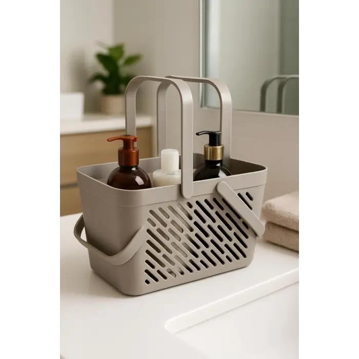 6lı Gri Çok Amaçlı Organizer Sepet Kulplu Mutfak Banyo Saklama Seti