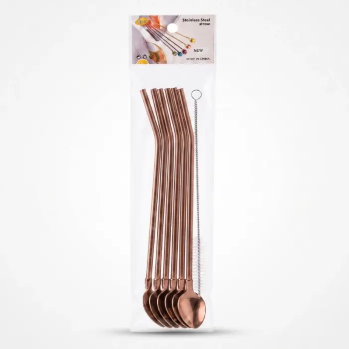 6lı Kaşıklı Pipet Seti - Bronz - Pipet Temizleme Fırçası