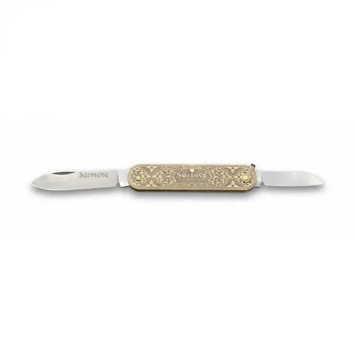 61804 Pirinç İşlemeli Sürmene Çakısı 5,5 / 3,5 Cm - Çift Bıçaklı