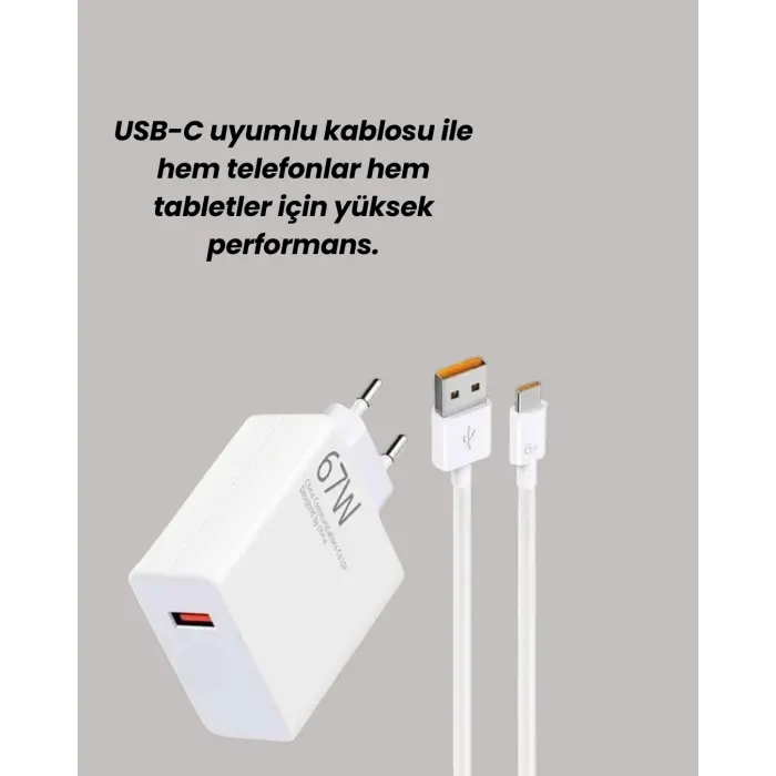 67W Hızlı Şarj Adaptörü ve Veri Aktarım Özellikli Type-C Kablo Seti