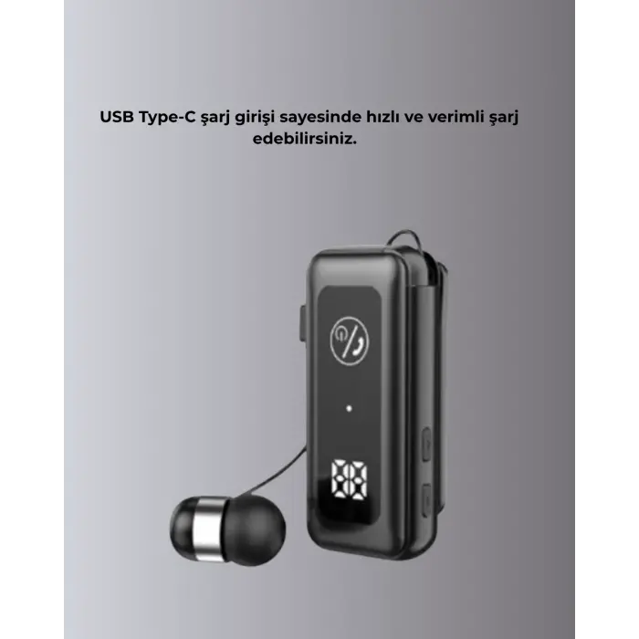 Dijital Ekranlı ve Hızlı Şarjlı Bluetooth 5.2 Makaralı Kulaklık