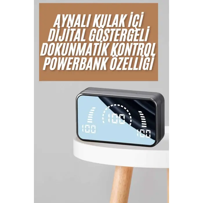 Powerbankli Bluetooth Kulaklık Yüksek Ses Aynalı Çift Dijital Gösterge Ekranı