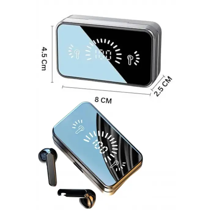 Yeni Nesil Kablosuz Kulaklık Aynalı Powerbank Özellikli Bluetooth Bağlantılı Dijital Göstergeli