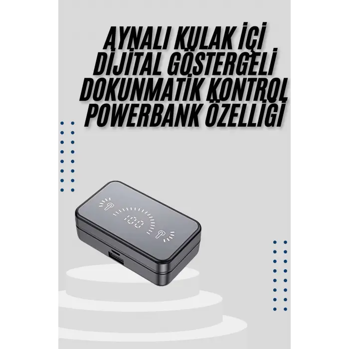 Yeni Nesil Kablosuz Kulaklık Aynalı Powerbank Özellikli Bluetooth Bağlantılı Dijital Göstergeli