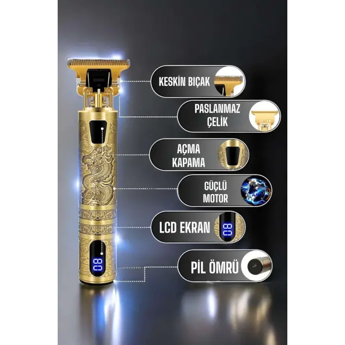 Tıraş Makinesi Şarjlı Profesyonel Saç Kesme Makinesi Gold Çizik Tıraş