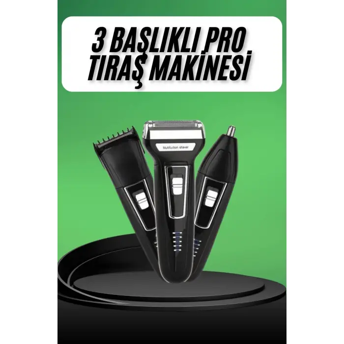 Tıraş Makinesi 3 Başlıklı T Başlıklı Hassas Ciltlere Özel Saç Sakal Vücut Kulak ve Burun