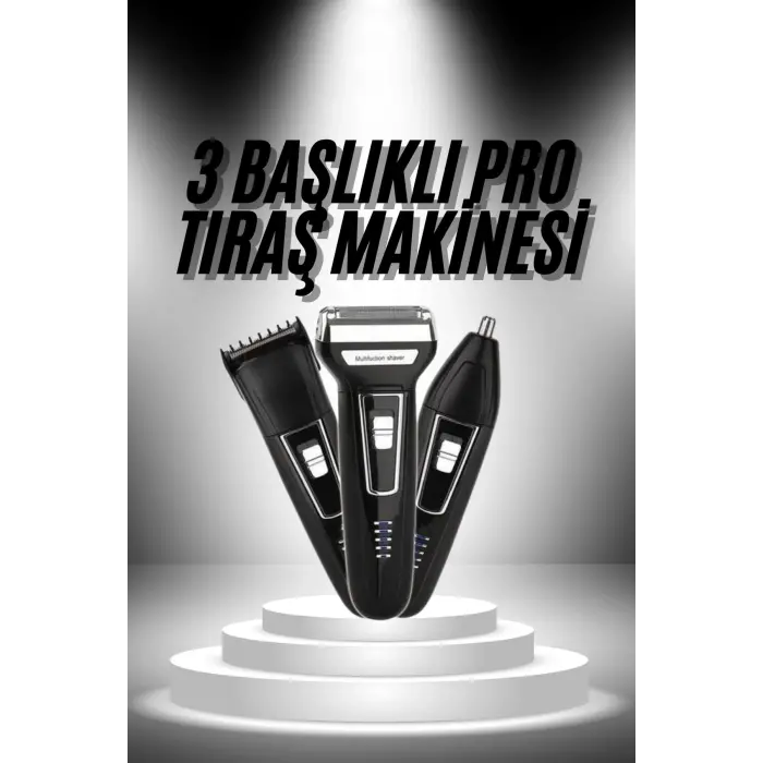 3lü Set Saç Sakal Kesme Traş Makinesi Burun Kılı Alma Tıraş Makinesi