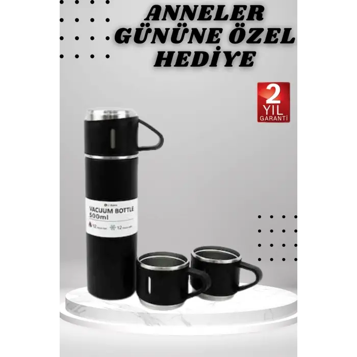3 Bardaklı Termos Seti Anneler Gününe Özel Hediye Taşınabilir Sızdırmaz Isı Koruyucu