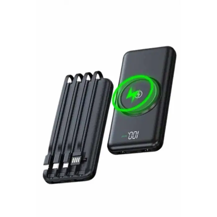 Wireless Powerbank 10000 Mah LED Ekranlı Dahili Kablolu Hızlı Şarj