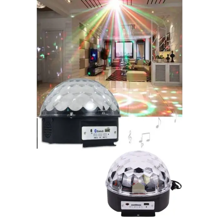 Küre Disko Topu Müzik Çalar Renkli Lazer Işıklı Bluetooth Disko Parti Işığı Kumandalı