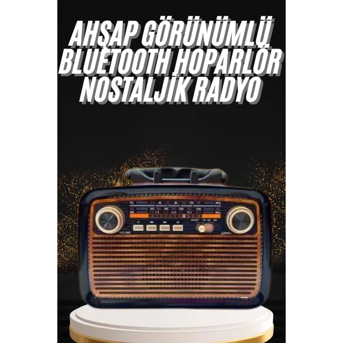 Nostaljik Görünümlü Ahşap Radyo TF SD USB Girişli Led Fener Işıklı