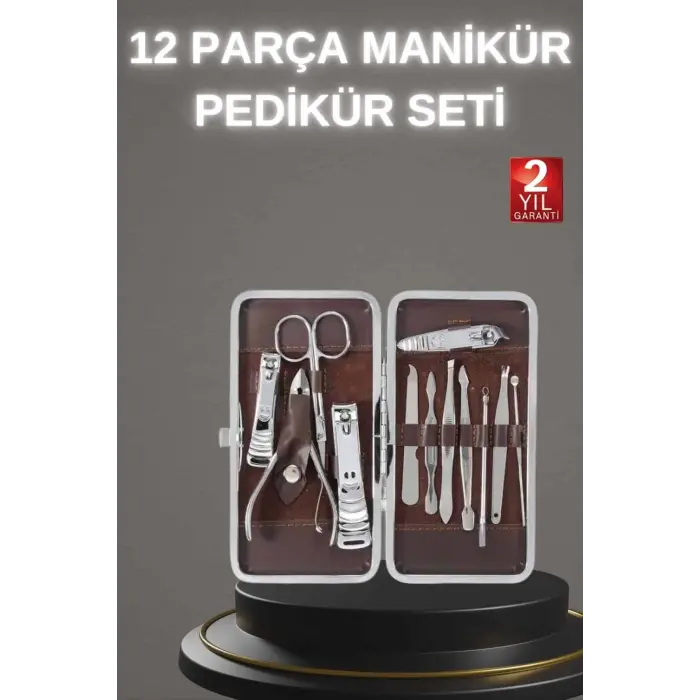 12 Parça Paslanmaz Çelik Kompakt ve Taşınabilir Manikür Makası Tırnak Makası