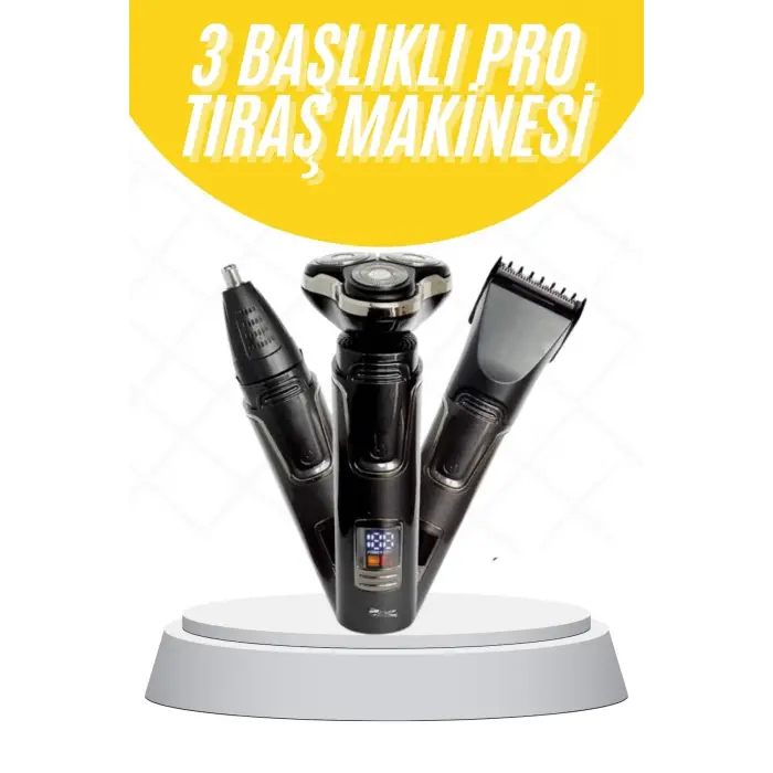 Tıraş Makinesi Profesyonel 3in1 Dijital Göstergeli 3 Başlıklı Erkek Bakım
