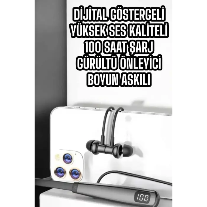 Boyun Askılı Bluetooth Kulaklık Uzun Şarj Süreli Dijital Göstergeli Kablolu