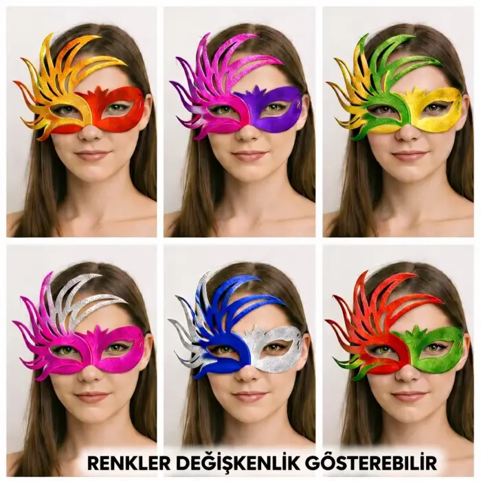 6’lı Çift Renkli Venedik Karton Parti Maskesi Seti Bx40