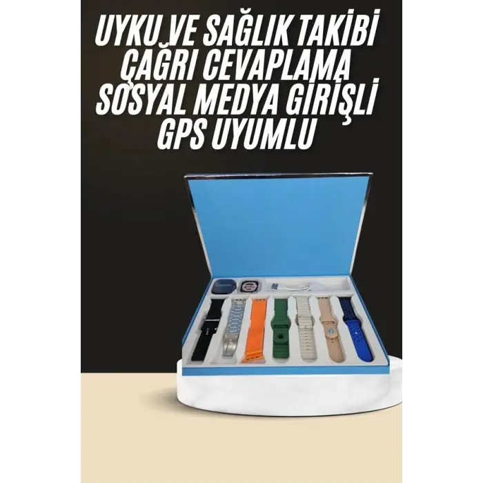 7 Kordonlu Unisex Akıllı Saat Çoklu Kordon Seçeneği Amoled Ekran