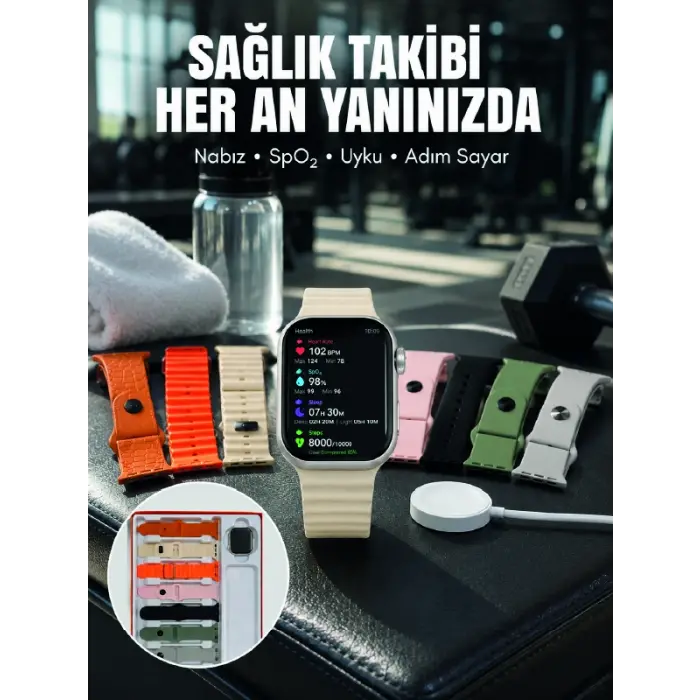 7li Kordon Setli Akıllı Saat Bluetooth Görüşme Bildirim Destekli Çok Fonksiyonlu Smart Watch