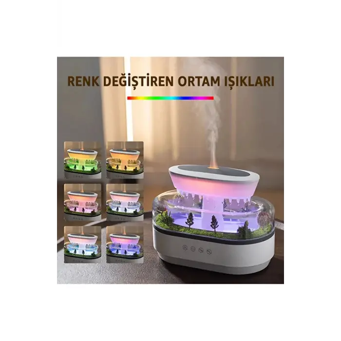7 Renk RGB Işıklı Yağmur Damlası Şeklinde Aromaterapi Hava Nemlendirici ve Difüzör