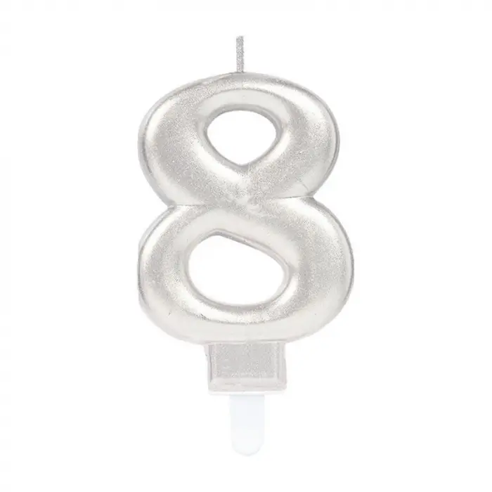 8 Rakam Mum Gümüş Renk Bx40