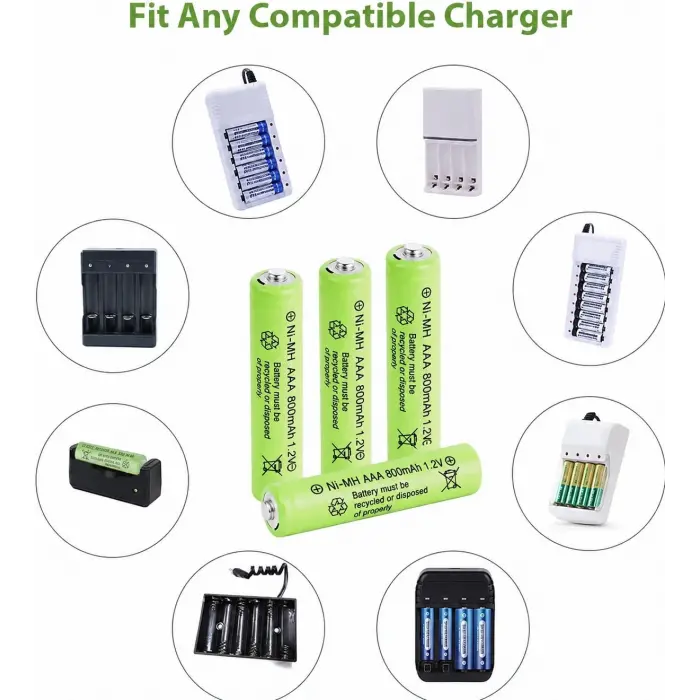 800 Mah 1.2v Aaa Ni-cd Şarj Edilebilir Pil 12 Adet