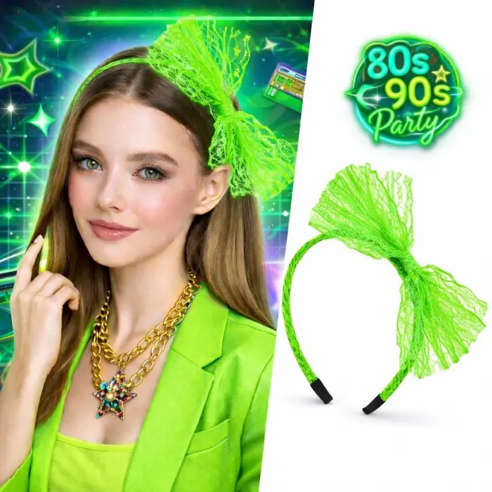80’ler 90’lar Neon Yeşil Dantel Taç Fiyonklu Bx40