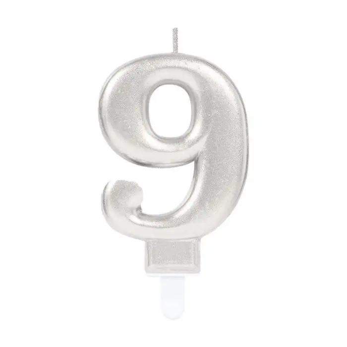 9 Rakam Mum Gümüş Renk Bx40