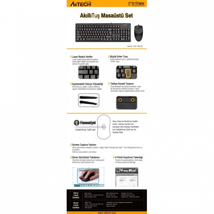 A4-Tech KM-72620D USB Standart Türkçe Q Klavye/Mouse Set