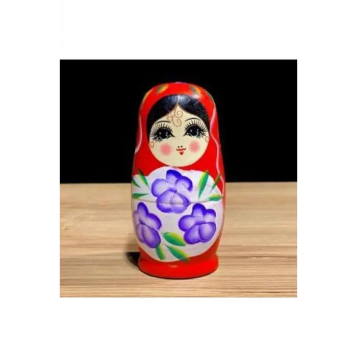 Ahşap kırmızı 5 parçalı modern matruşka bebek dekoratif obje tek ebat - Ev & Mobilya