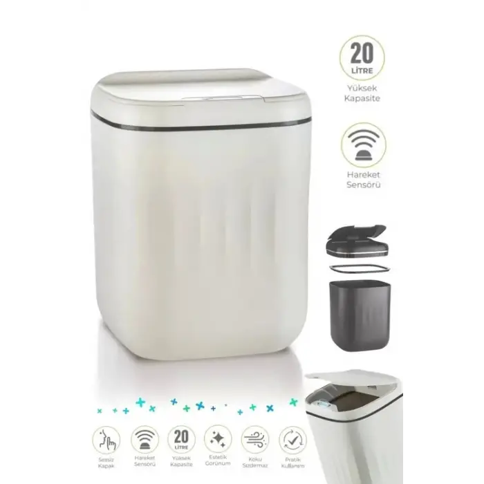 Akıllı Çöp Kovası Büyük Boy 20 Litre UV Işık Sensörlü Sessiz