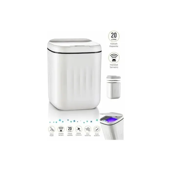 Akıllı Çöp Kovası Büyük Boy 20 Litre UV Işık Sensörlü Sessiz