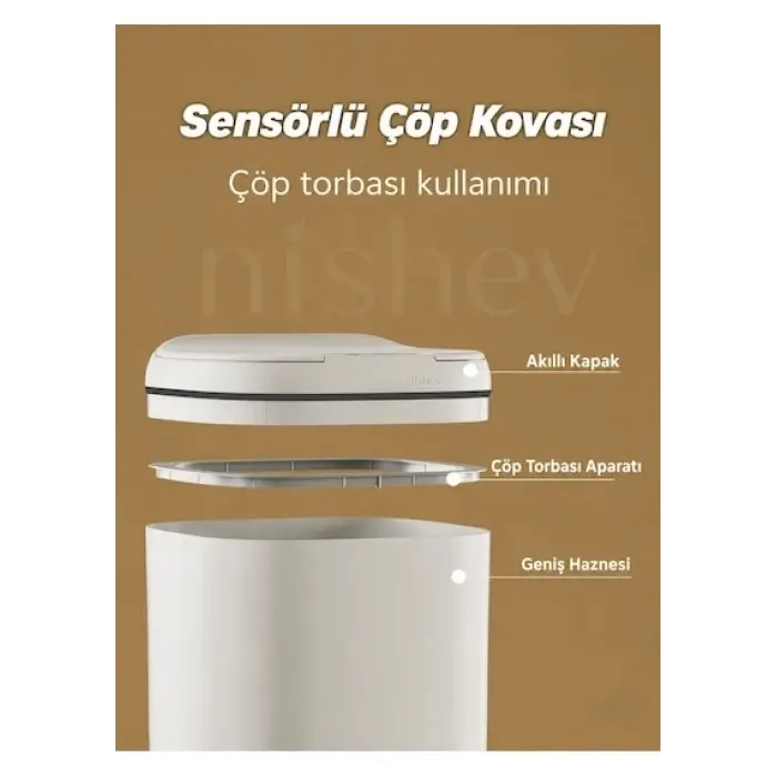 Akıllı Çöp Kovası Büyük Boy 20 Litre UV Işık Sensörlü Sessiz