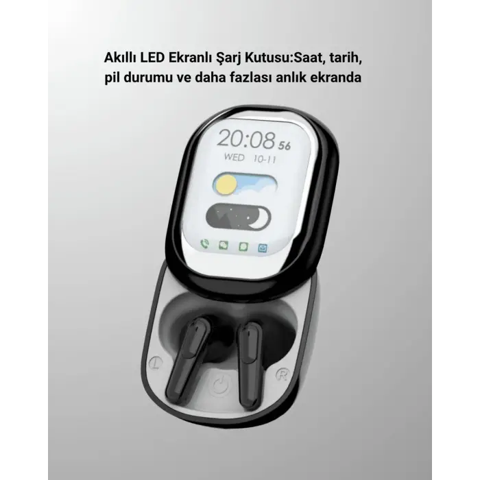 Akıllı Ekranlı Bluetooth 5.4 Kablosuz Kulaklık – Dokunmatik ve Şarj Kutulu