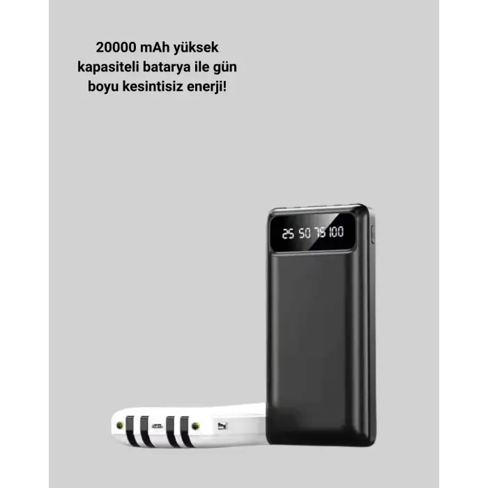 Akıllı LCD Ekranlı 20.000mAh Powerbank PD + USB + Type-C Yeni Nesil