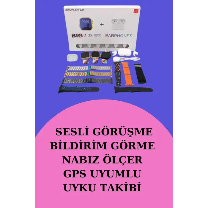 Akıllı Saat Bluetooth Kulaklık Hediyeli Bildirim Görme Sesli Görüşme Çoklu Kordon