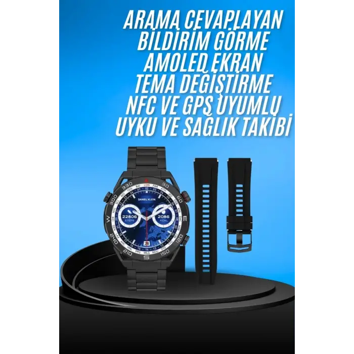 Akıllı Saat Çelik Kordonlu Amoled Ekran Android ve İOS Uyumlu Çağrı Cevaplayabilen Yeni Nesil