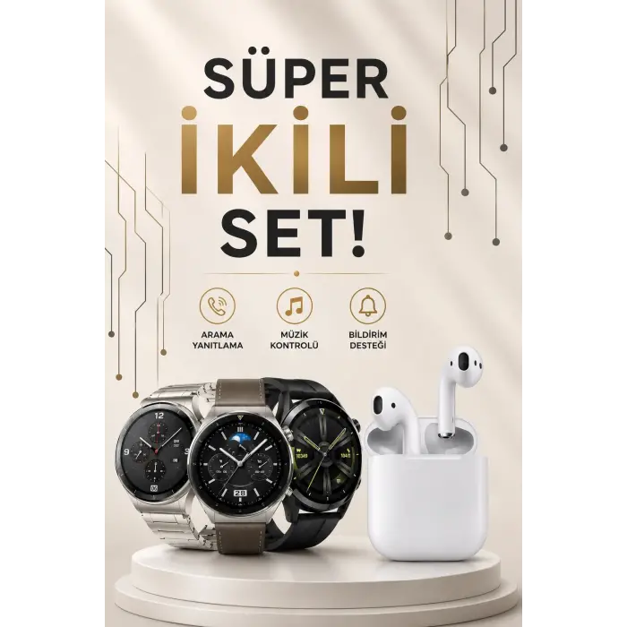 Akıllı Saat ve Kulaklık Seti Dokunmatik Ekran 5.0 Bluetooth Bağlantılı Sesli Görüşme