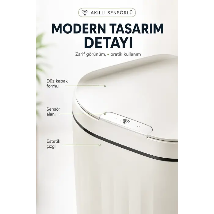 Akıllı Sensörlü 20 Litre Çöp Kovası Sessiz Kapaklı Modern Hijyenik Ev Tipi Çöp Kutusu