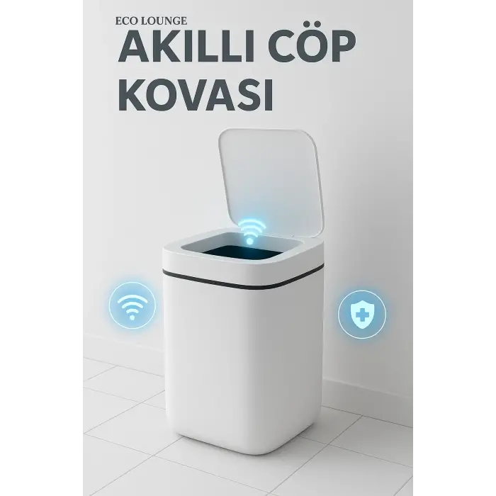 Akıllı Sensörlü Antibakteriyel Çöp Kovası 20 Litre Çöp Kutusu, Çöp Torbası Uyumlu Kapak