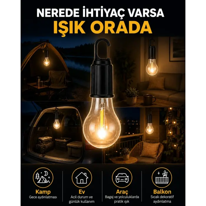Akıllı Sensörlü USB Şarjlı Kamp Lambası