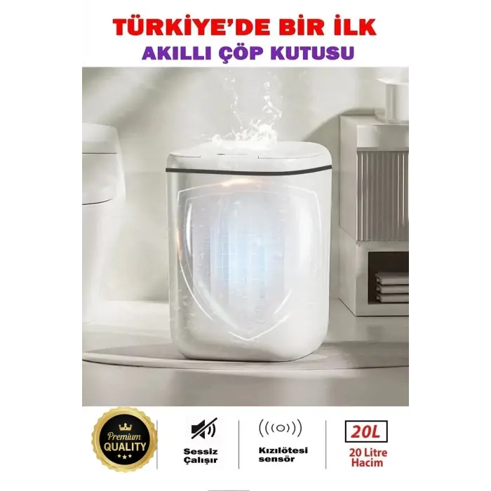 Akıllı Teknolojik Çöp Kutusu Otomatik Sensörlu Çöp Tenekesi Pilli Çöp Kovası 20L