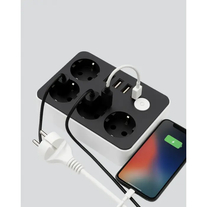 Akım Korumalı 3 USB Portlu 4’lü Priz 4.1A Hızlı Şarj