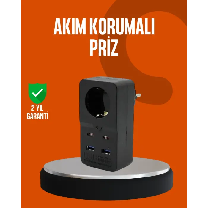 Akım Korumalı Priz 4 USB Type C Destekli Yüksek Isı Dayanımlı