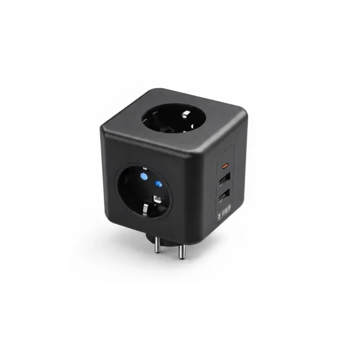 Akım ve Voltaj Korumalı Küp Priz 3 USB Destekli