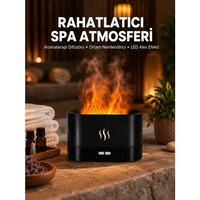 Alev Görünümlü Hava Nemlendirici Kumandalı LED Işıklı Aromatik Difüzör Yeni Nesil