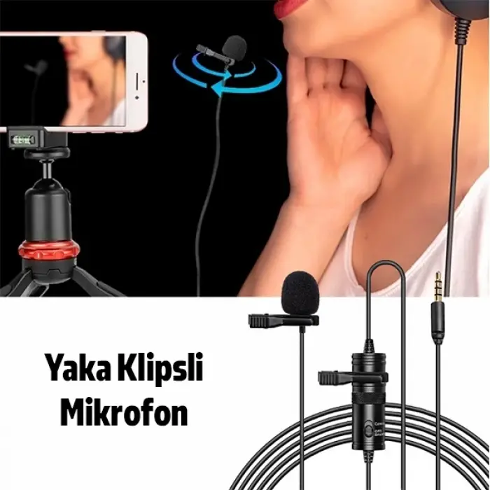 ALLY 3.5MM Universal Lavalier Kablolu Yaka Mikrofonu 6 Metre-(5775)