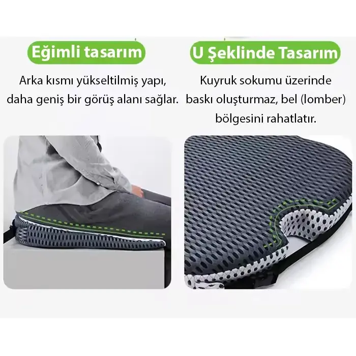 ALLY 4 Boyutlu Hafızalı Ortopedik Nefes Alabilir Çıkarılabilir Ergonomik Ev ve Araç için Oturma Minderi-(5775)