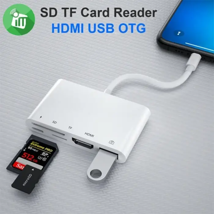 Ally 5in1 Lightning HDMI Dijital Av Adaptör+ Otg USB Hub Kamera TF SD Okuyucu-(5775)
