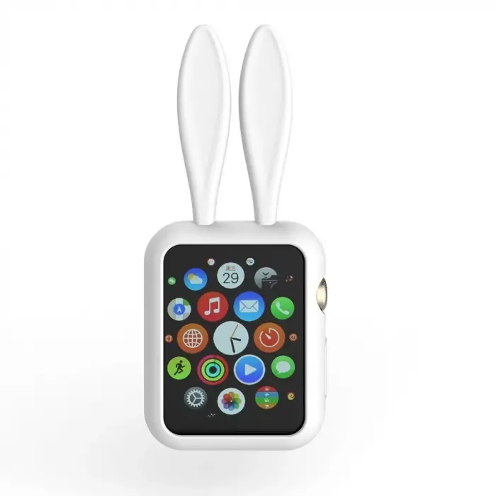 Ally Apple Watch 1-2-3-4 42mm Tavşan Figürü Silikon Kılıf-(5775)