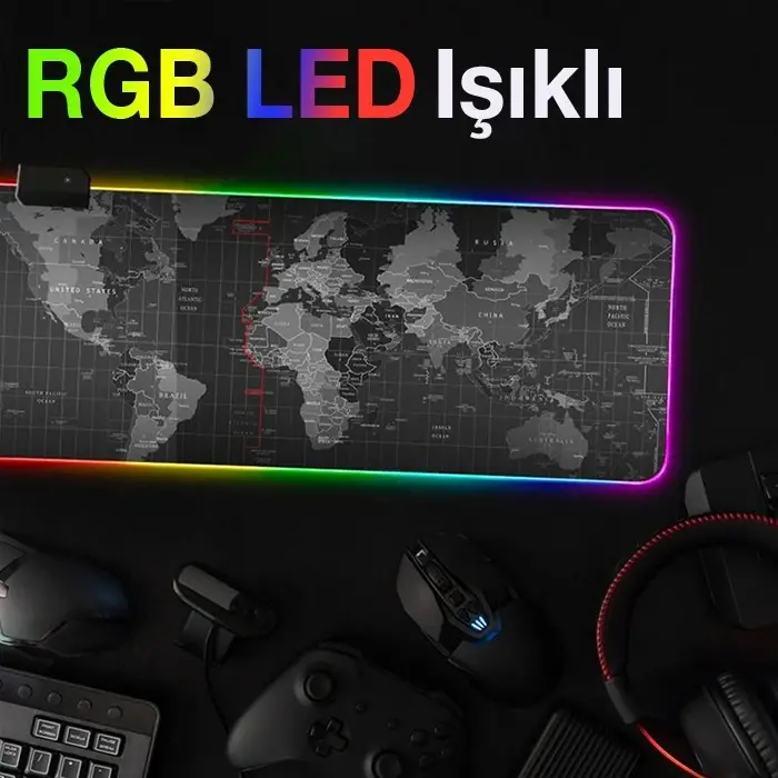 ALLY Dünya Desenli RGB Led Işıklı Oyuncu Mouse Pad 300*800*4MM-(5775)